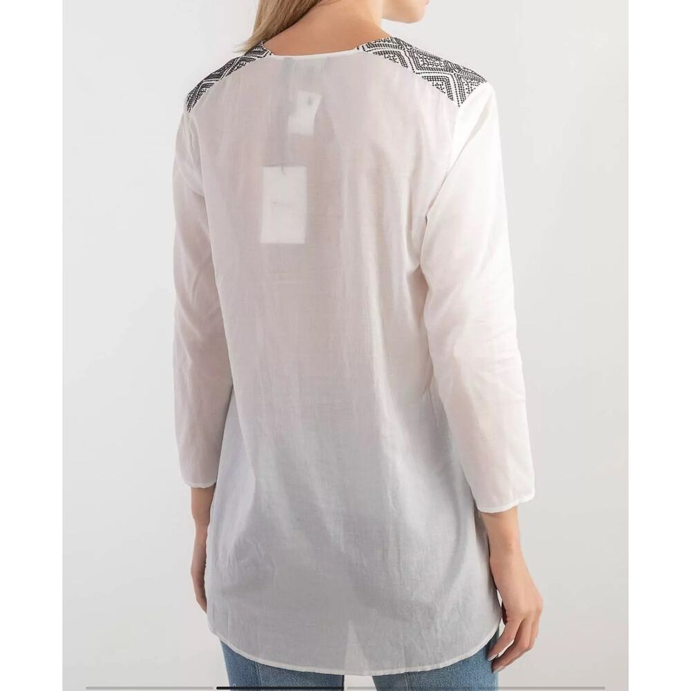 Theory White Black Cotton Lawn Jalinnie Popover Tunic V Neck Top Size Medium - Picture 4 of 14
